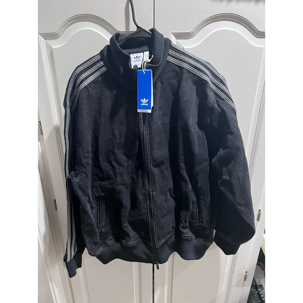 Adidas Originals Men’s Track Jacket Black Denim Wash 3-Stripes L New With Tags